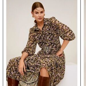 MANGO floor length sheer floral button down dress size 6